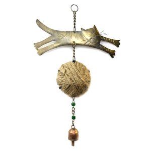 Metal & Twine Kitty Cat Wind Chime, Fair Trade